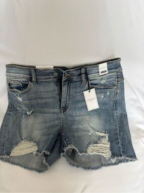 Judy Blue Light Blue Distressed Denim Cutoff Shorts with Paint Speckles